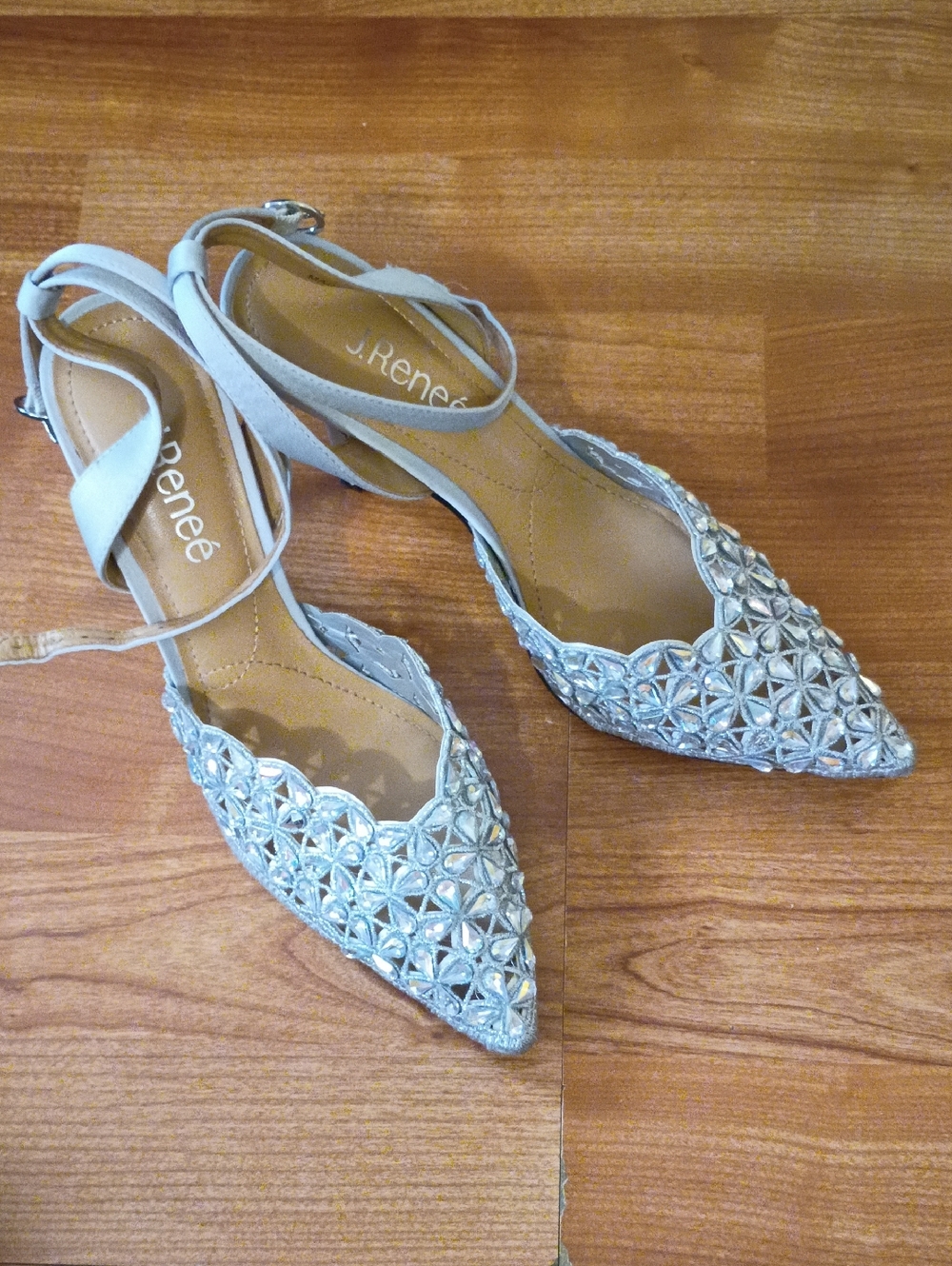 J.Renee Silver Beaded Pointed-Toe Slingbacks